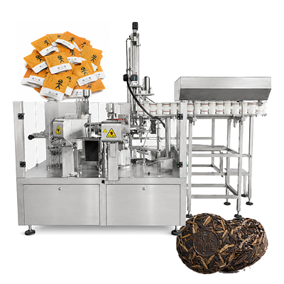 Automatic Premade Pouch Packing Machine With Rotary Feeding Device Nitrogen Flushing for Tea Cake Pu Er Tea Brick Packaging